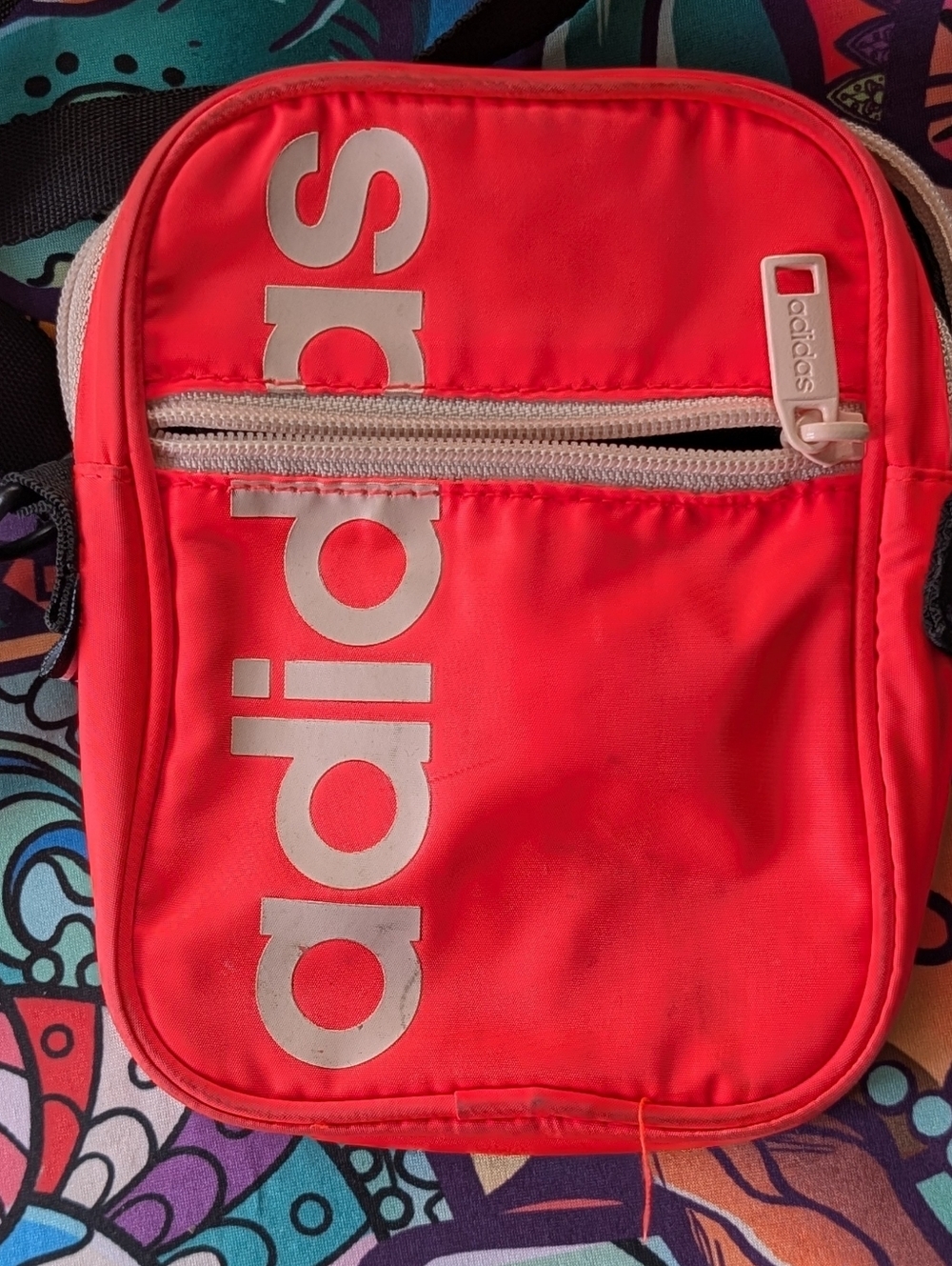 Adidas Neon Coral Pink Crossbody Adjustable Strap Zip Bag Festival Summer - Picture 3 of 8